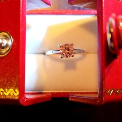  Pretty Sterling Silver Pink CZ Solitaire Size 7 