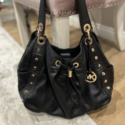 Michael Kors Black Leather Handbag with Gold Studs