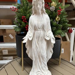 LuxenHome 30.5" LuxenHome Virgin Mary Statue, 30.5'' Ivory Religious Blessed Mother Indoor Outdoor Garden Sculptures Off-White