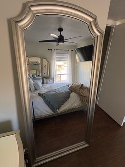 Large Floor Mirror Silver Arched Frame