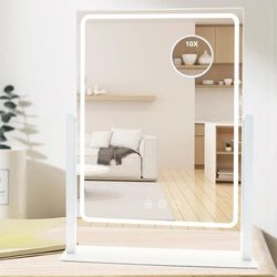 NIB Hollywood Vanity Mirror with Lights, Lighted Makeup Mirror with Detachable 10X Magnification Mirror, 3 Colors, 360°Rotation Rechargeable Desk Make