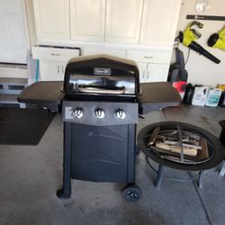 Dyna-Glo 3 Burner Propane BBQ Grill River Grille  Barrel Smoker And Fire Pit With Wood Plus Grill Tools