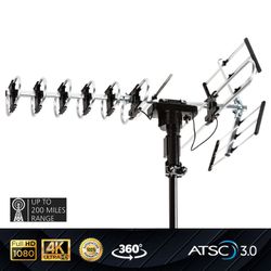 Five Star Motorized Outdoor TV Antenna 360° Rotation, 4K/1080P, Up To 200 Mile Long Range, UHF/VHF/FM + Remote, 40 FT RG6 Cable