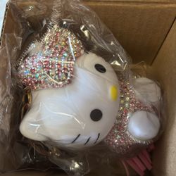 Hello Kitty Pink Rhinestone Bag Tag Or Key Chain New