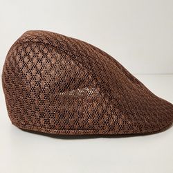 Breathable Mesh Hat Casual Beret Cap, Cabbie Hat, Light Brown, One Size
