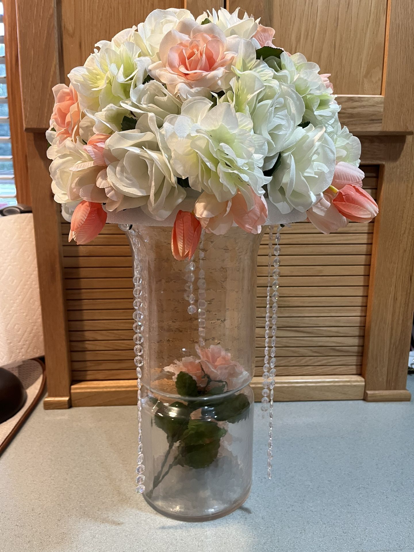 Glass And Floral Tall Centerpiece. For Weddings, Anniversary Or Any Special Occasion.