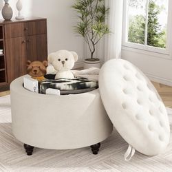 Round Storage Ottoman, Circle Coffee Table, 