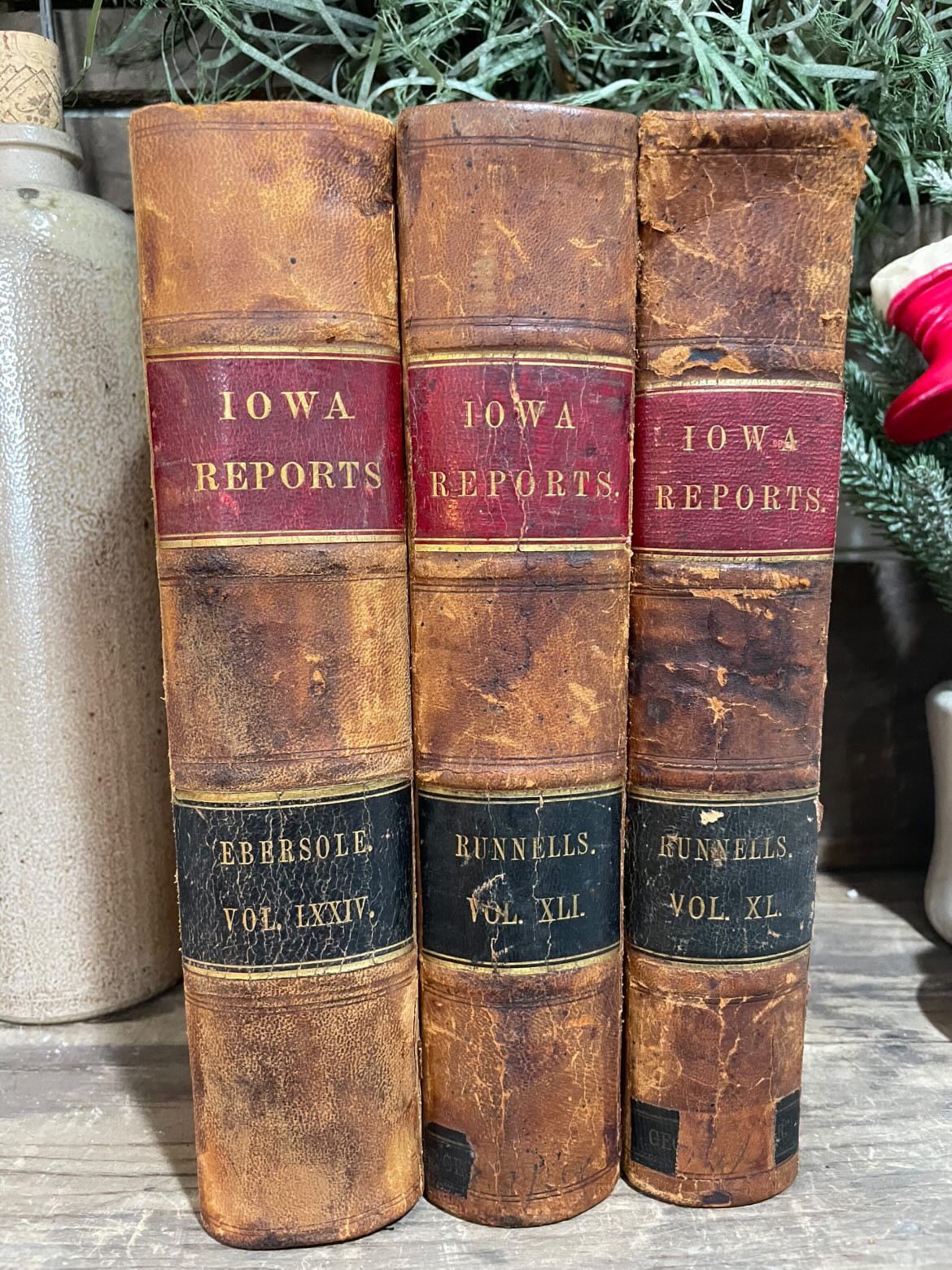 Lot of 3 1870’s & 1880’s Antique Leather ‘Iowa Reports’ Books, Cases in Law & Equity