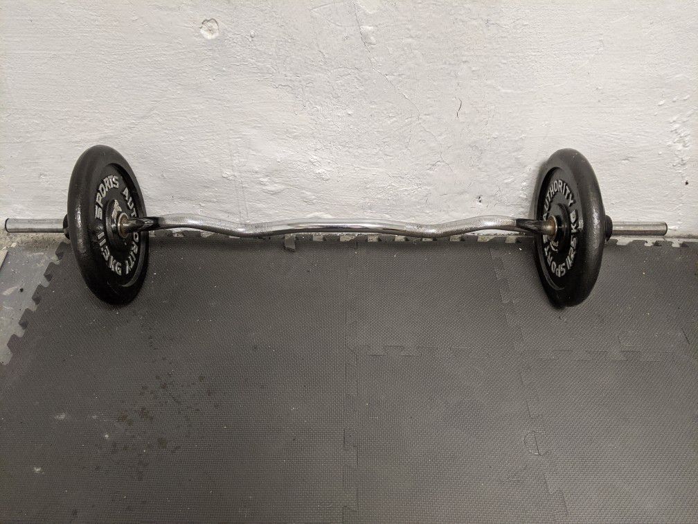 Curl bar with 60lb on it (biceps curl barbell)