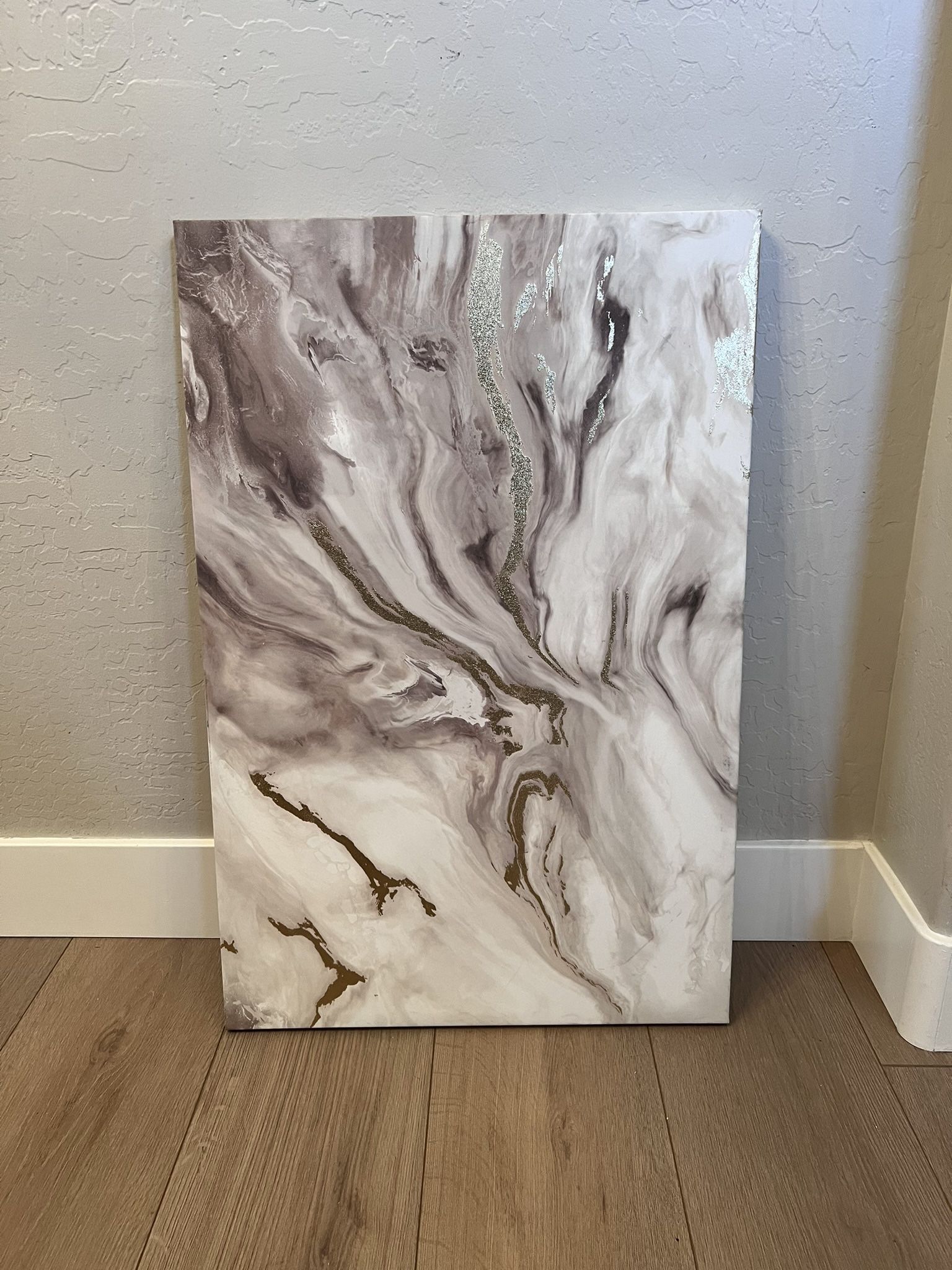 36x24 Large Mauve/Taupe/White/Gold Glitter Marble Canvas Art Abstract Artwork