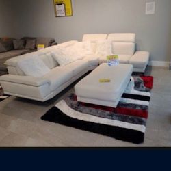 Rio White Leather Sectional Sofa W/Ottoman---$899---Limited Inventory---No Credit Needed Financing Available 