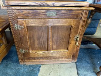 Vintage White Clad Oak Wood Ice Box TV Table