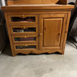 Wood Changing Table/Dresser with Glass Drawers 