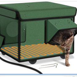 Heated Cat House for Outdoor Winter Use, Weatherproof Bed With Heating Pad, Waterproof & Insulated Shelter With Safe Escape Door, Warm Home for Outsid