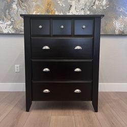 4 Drawer Espresso Black Tallboy Dresser w/ Silver Pulls- Chest Of Drawers