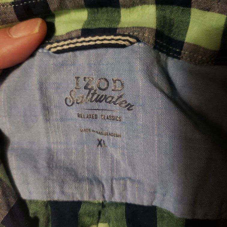 Short Sleeve Button Shirt, Plaid, XL