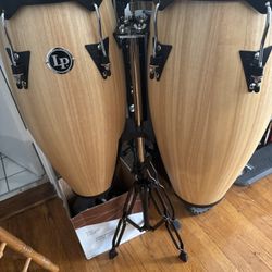 Latin Percussion Aspire Wood Conga/Tumba Set with Stand - 11/12 inch Natural Drums