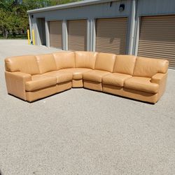 Barely Used - Beige Italian Leather Sectional Couch - Chateau d'Ax