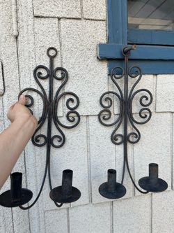 Vintage Twisted Wrought Iron Two Arm Candelabra Candle Wall Sconces 19"