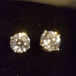 New 4-Prong Simulated Diamond Earrings.   Three ctw, Sterling Silver With Platnum Overlay. 