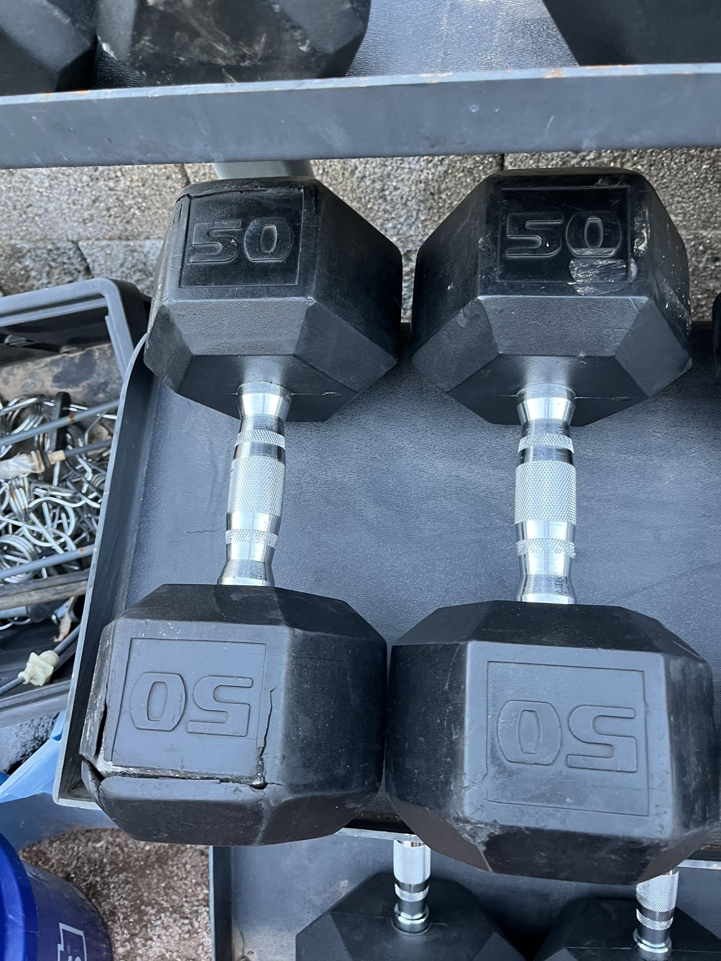 50lb Hex Rubber Dumbbell Set Weights