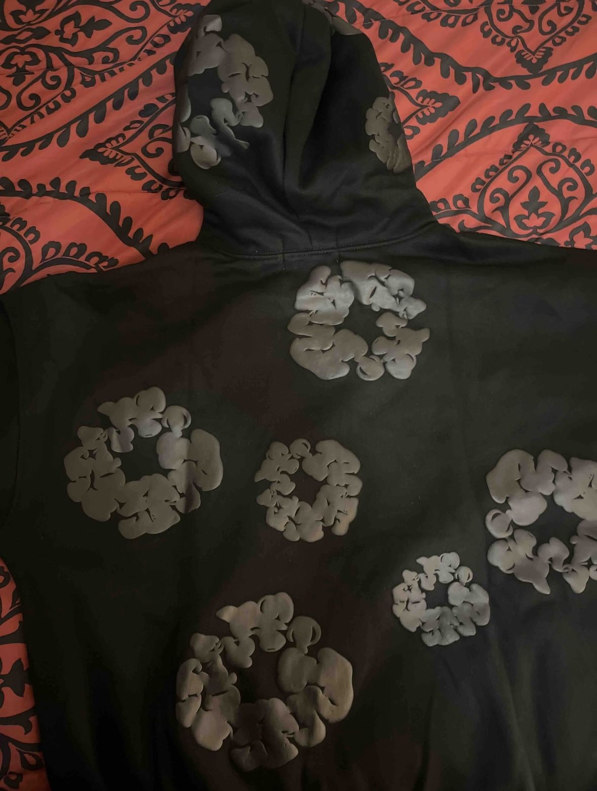 Black And Gray Denim Tear Hoodie