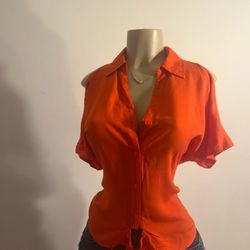 New Button Down Open Shoulder Tie Top Size Medium 