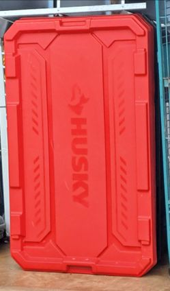 Husky 57 Gal. Pro Grip Storage Tote with Wheels in Black with Red Lid