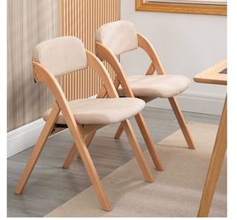 HOMEFUN Folding Chairs with Padded Seats, Wooden Stackable Dining Chair Set of 2 with Removable Cover Extra for Guests Kitchen Office Wedding Party Pi