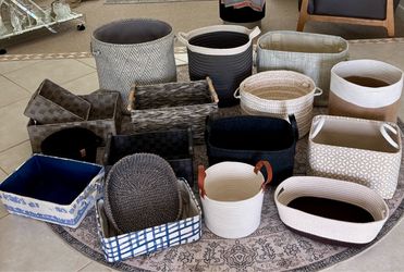 17Pc. Lot of Woven Rope and Fabric Storage Baskets