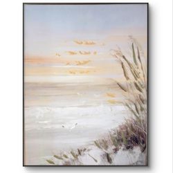 Oil And Acrylic On Canvas, With Textures Made With Palette Knives. "Sunrise On The Beach" 