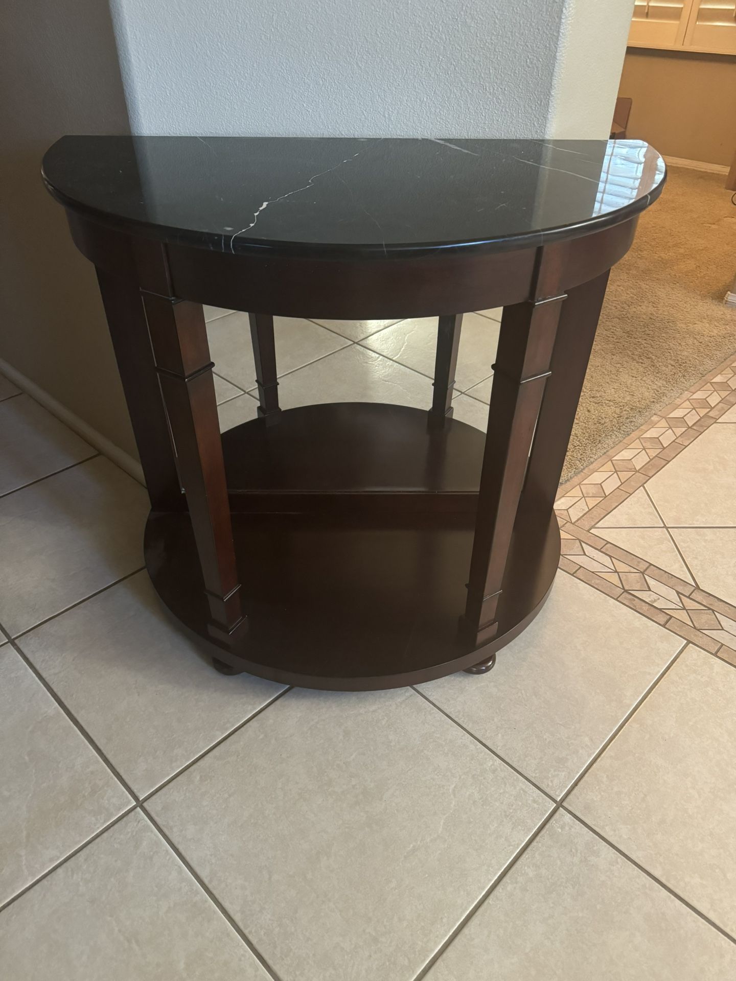 Solid Wood Entry Table With Black Marble Top