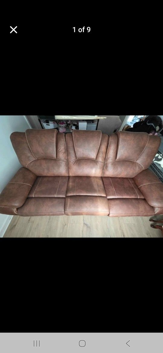Brown Leather Couch (Recliner)