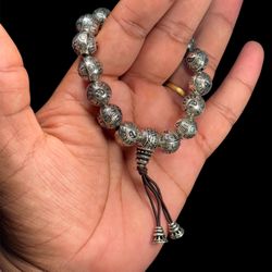 925 Sterling Silver Handmade Tibetan Bracelet 58g 9mm Antique Finish