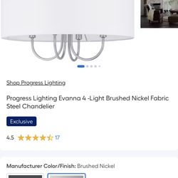 Progress Lighting Evanna 4 -Light Brushed Nickel Fabric Steel Chandelier It (SR)