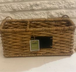 Smith & Hawken Wicker Deep Basket/Storage Bin with Handles and Chalkboard Label