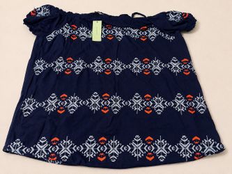 NWT Knox Rose Large Navy Embroidered Off Shoulder Boho Dress
