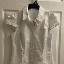 Brand New Ladies White Button Up Top Size Large