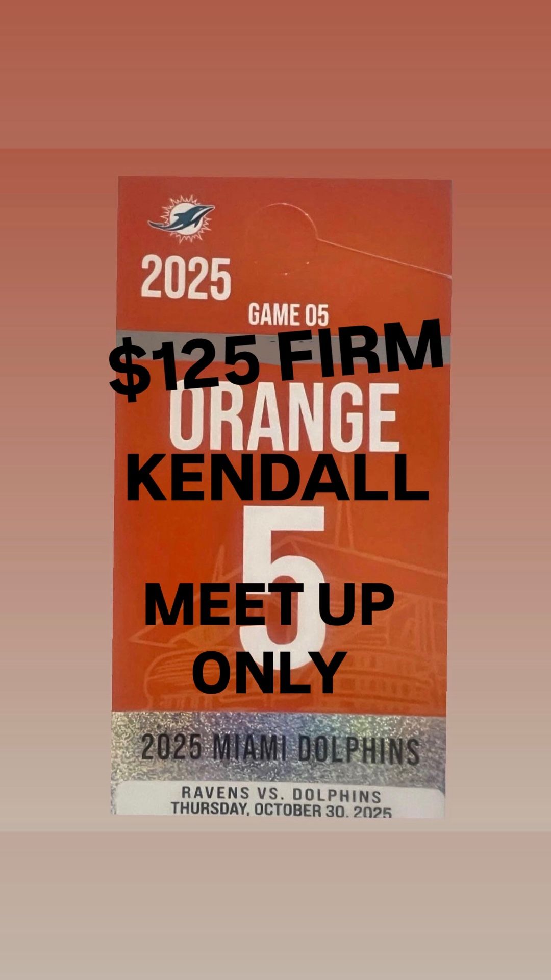 RAVENS AT MIAMI DOLPHINS orange Lot Parking Pass