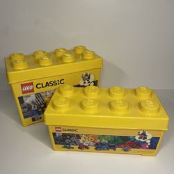 Yellow Lego brick storage container bundle