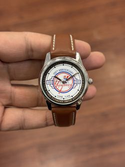 Vintage N.Y. Yankees 100th Anniversary Baseball Watch Brown Leather Strap Wat