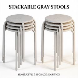 Homy Casa Lemon 10PC Metal Stackable Stools Morandi Gray Folding Eiffel Tower Perforated Seat
