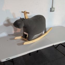Kids Plush Rocking Hippo with Wooden Base – Toddler Toy