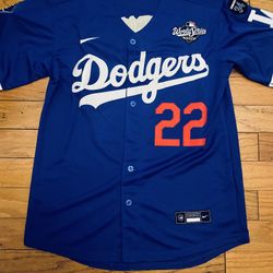 Blue New 2025 Patch Los Angeles Dodgers Clayton Kershaw World Series Jersey