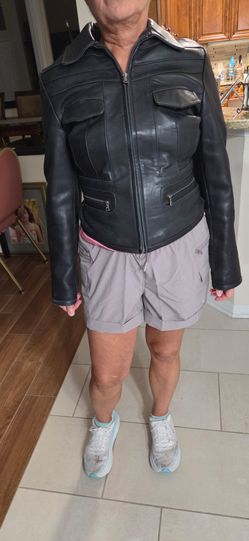 Black Leather Jacket Zip Up Short