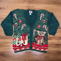 TIARA® Green Christmas Cardigan with bell Size Large