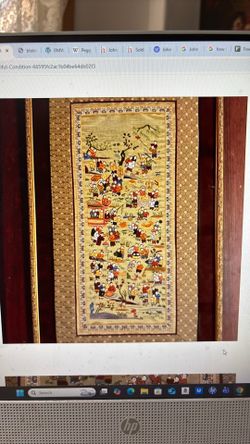 Antique 19 Century Oriental Silk Embroidery Framed