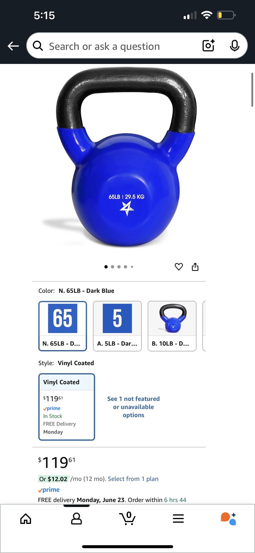 Yes4All 65lbs Kettlebells Vinyl Coated Cast Iron for Dumbbell Weights Exercises, Gym, Fitness, Full Body Workout Equipment Push up, Grip and Strengt