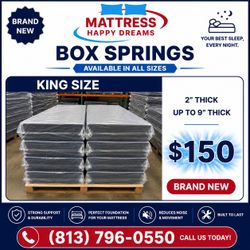 King Size Box Spring Foundation — Brand New, Wrapped in Plastic. Available in All Sizes. Same-Day Delivery.