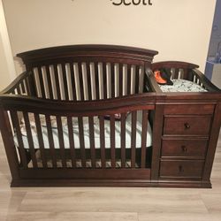 4-in-1 Convertible Crib with Changing Table & Storage – Espresso Finish